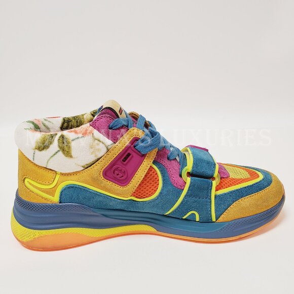 GUCCI SNEAKERS ULTRAPACE MID TOP LEATHER SHOES w LOGO FLORAL sz 36G 6 US - Picture 9 of 14
